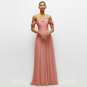 THREAD Off The Shoulder Bridesmaid Dress Size 4 Desert Rose Lux Chiffon TH065